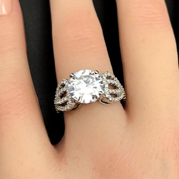 .925 Sterling Silver with White Diamond Cubic Zirconia Vintage Style Ring 6 - Picture 1 of 11